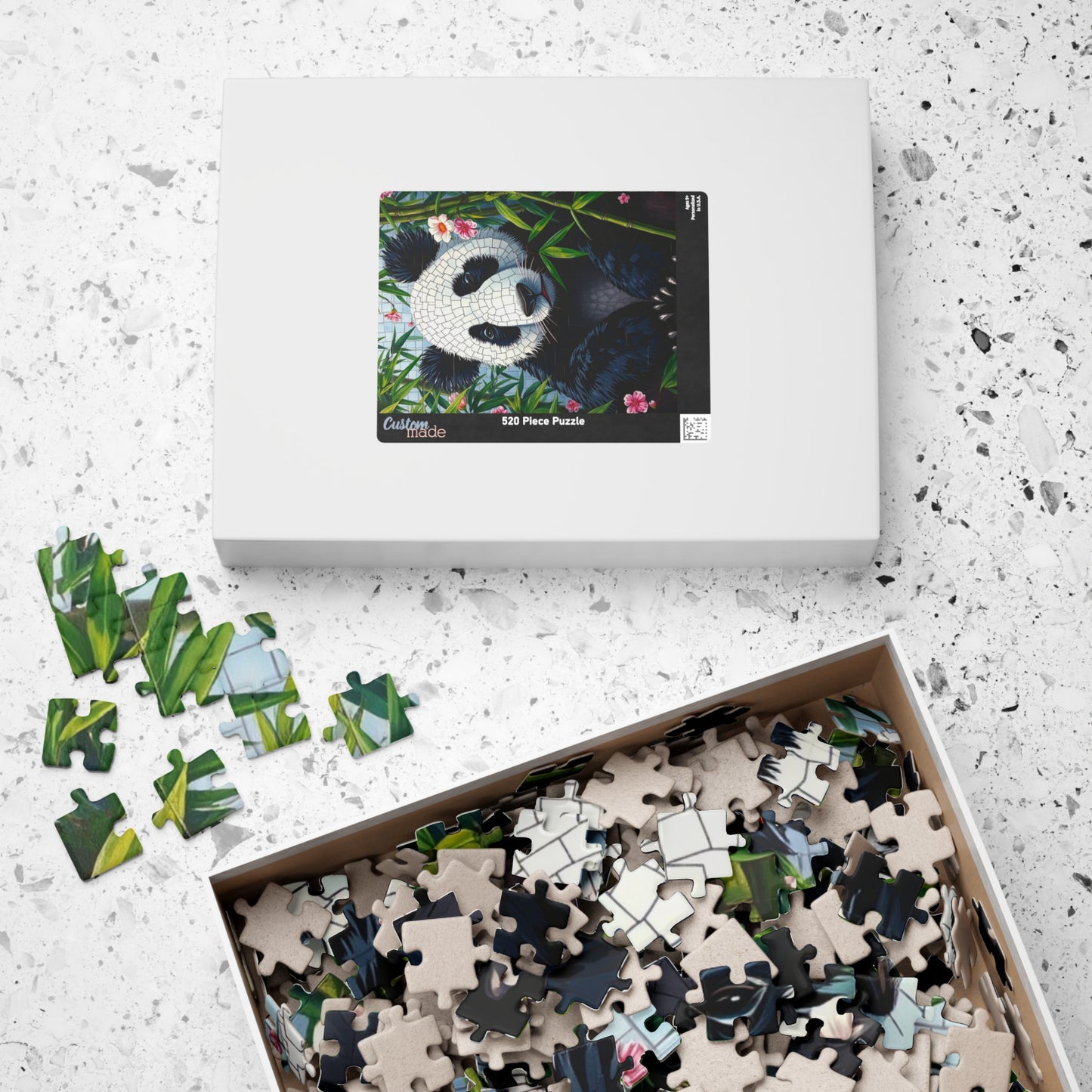 Peaceful Panda Mosaic Puzzle, Artistic Black and White Panda with Bamboo and Flowers Jigsaw Game, Nature Wildlife Theme, Animal Lover Gift Puzzle The Puzzle Chest