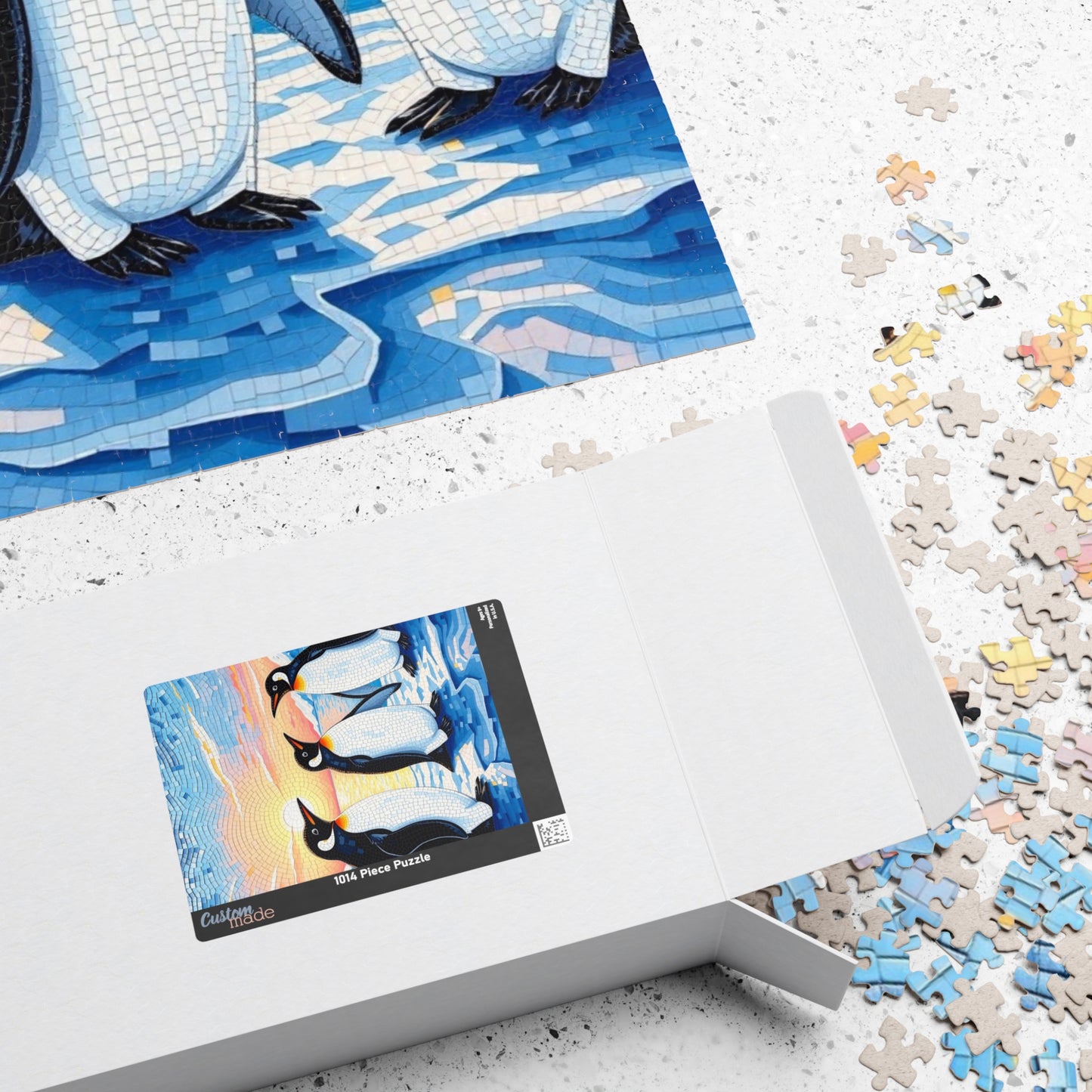 Penguin Mosaic Jigsaw Puzzle, Scenic Wildlife Arctic Sunrise Ice Winter Landscape Tabletop Game, Animal Theme Best Gift for Puzzle Fans Puzzle The Puzzle Chest