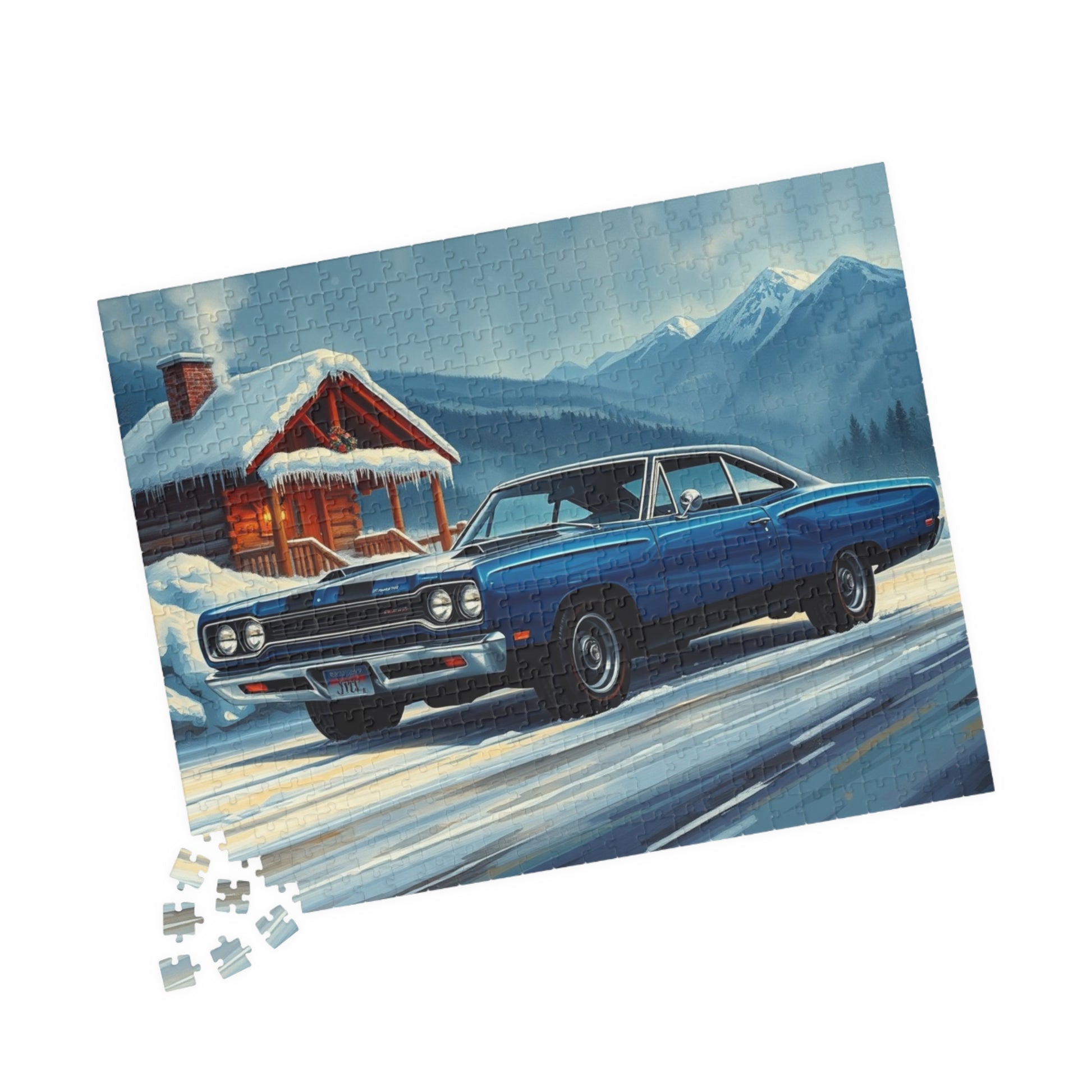 Vintage Car Puzzle, Nostalgic Jigsaw for Auto Lover, Classic Blue 1969 Road Runner Puzzle The Puzzle Chest