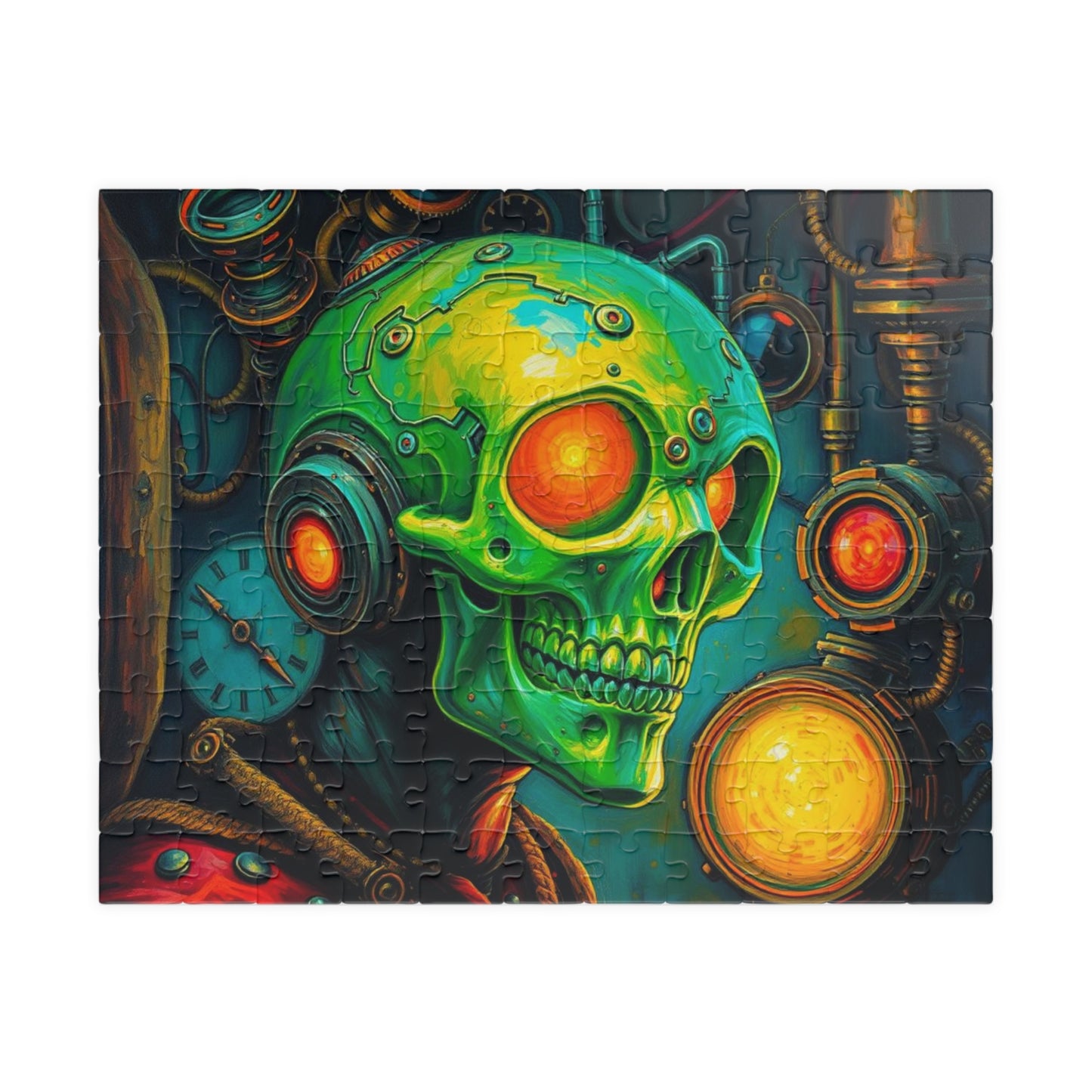 Neon Machina Jigsaw Puzzle, Steampunk Skull Puzzle, 110-1014 Piece Unique Gift for Family, Friends, Party Activity, Halloween Brain Teaser 110 pcs (Horizontal) Puzzle The Puzzle Chest