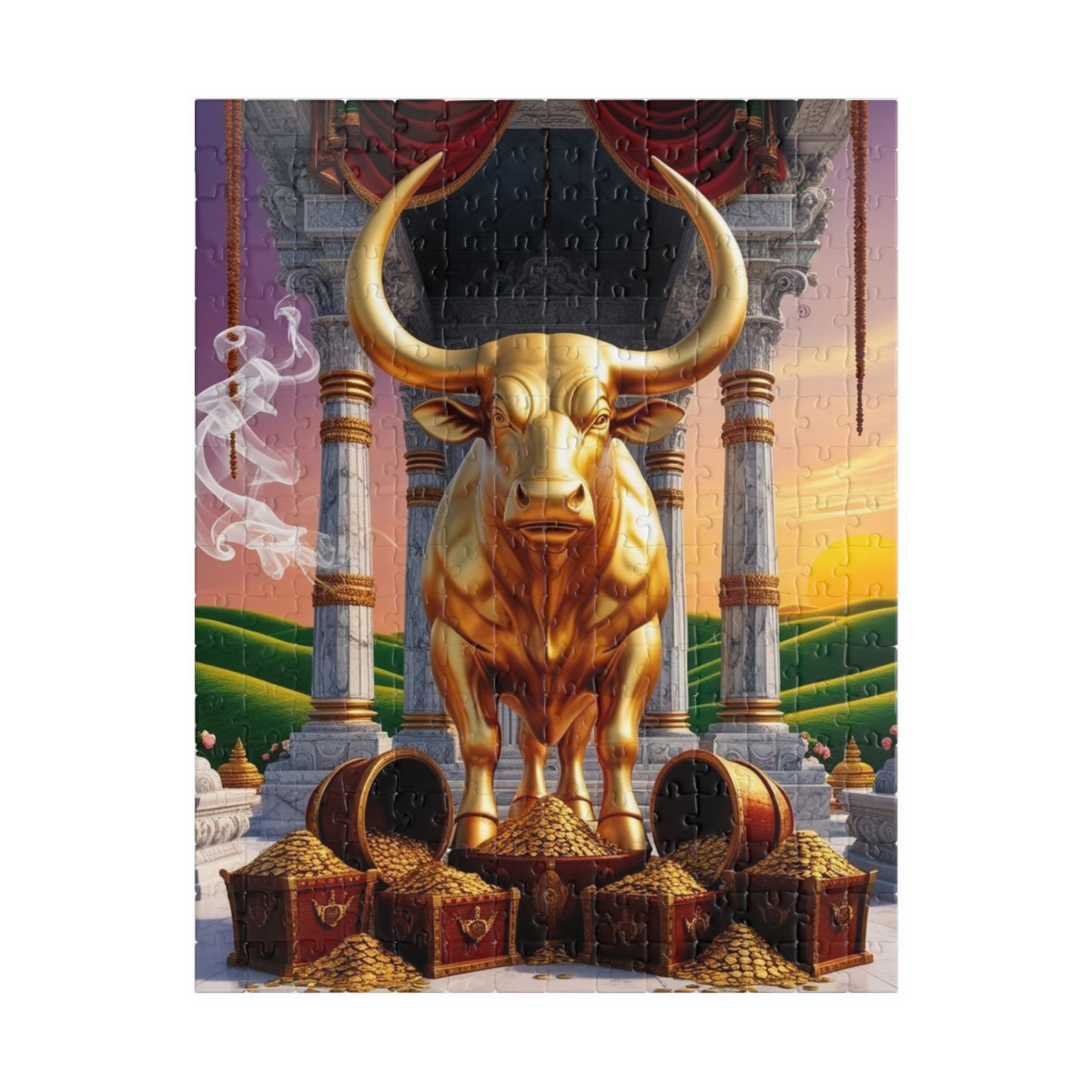 Golden Bull Puzzle - Taurus Zodiac Sign Jigsaw Game, Family Activity, Perfect Gift for Cow Lovers, Unique Gift for Birthdays, Meditation 252 pcs (Vertical) Puzzle The Puzzle Chest