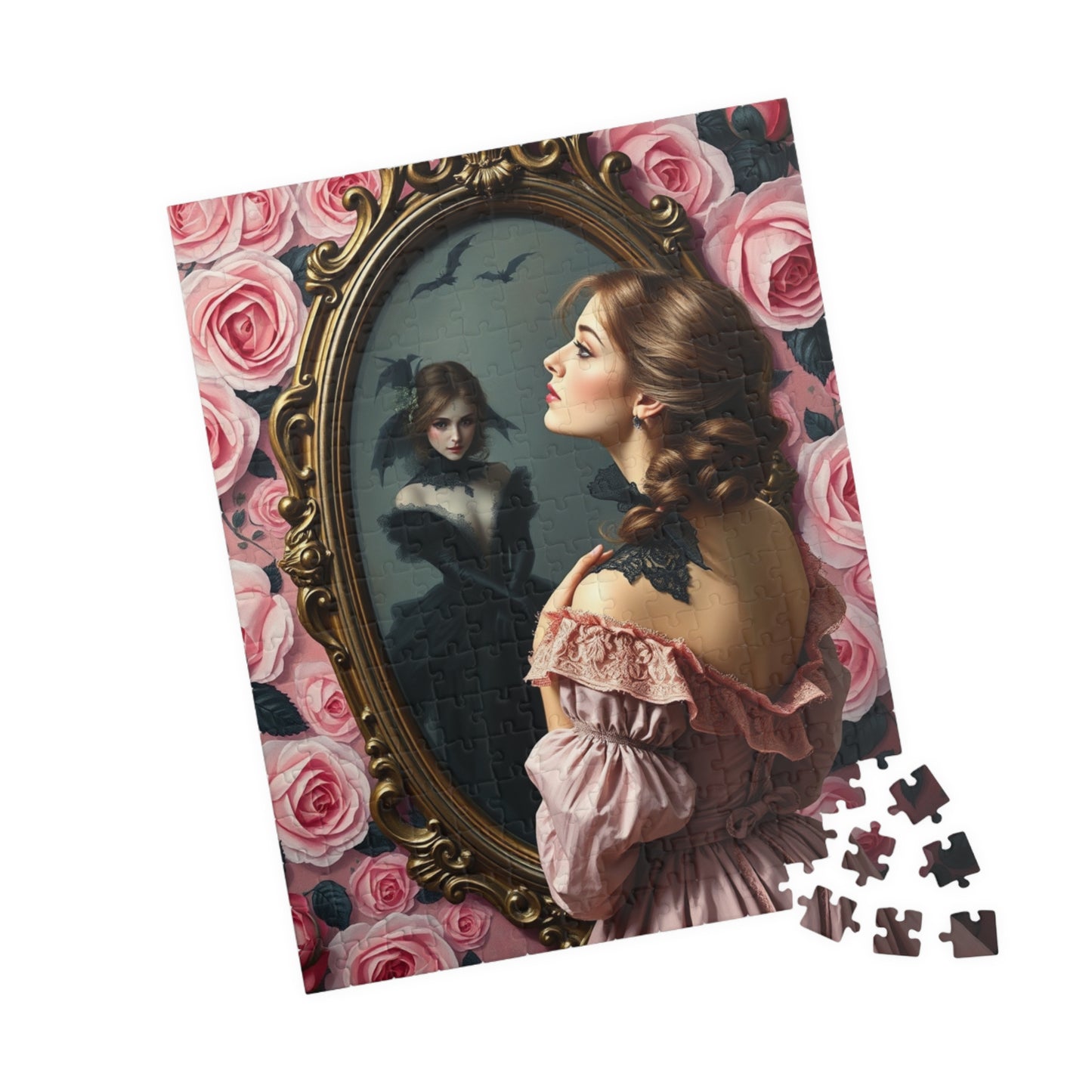 Dark Romance Gothic Puzzle, Victorian Woman and Floral Mirror Transformation Scene, Fantasy Fairytale Jigsaw Game for Adults, Unique Gift Puzzle The Puzzle Chest