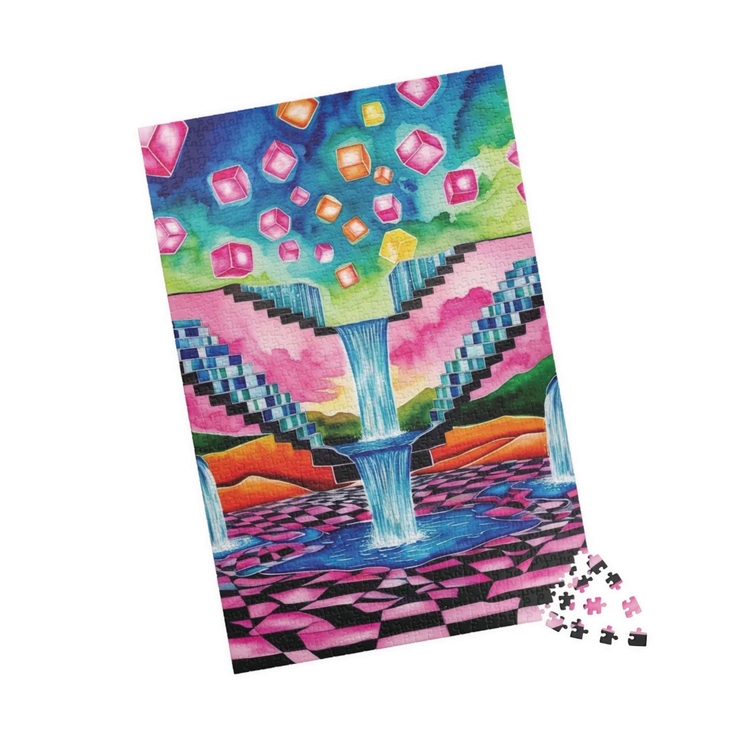 Trippy Jigsaw Puzzle, Surreal Landscape with Impossible Staircases and Waterfalls, Mind-Bending Puzzle, Vivid Jigsaw Game for Enthusiasts Puzzle The Puzzle Chest