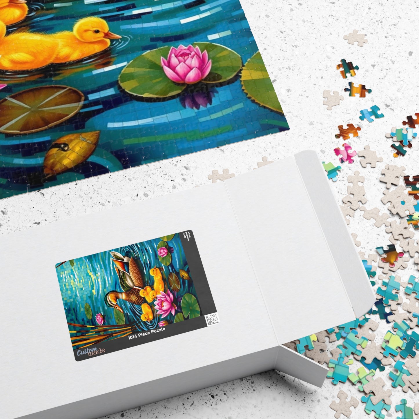 Waterfowl Mosaic Puzzle, Beautiful Mother Duck and Ducklings, Duck Family on a Lotus Pond Nature-Themed Jigsaw Game, Animal Bird Lover Gift Puzzle The Puzzle Chest