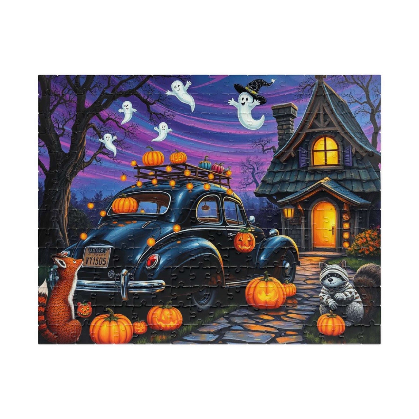Moonlit Pumpkin Ride Jigsaw Puzzle - Halloween Theme, Spooky Fall Solo or Family Game with Ghosts and Pumpkins, Holiday Gift for Friends 252 pcs (Horizontal) Puzzle The Puzzle Chest