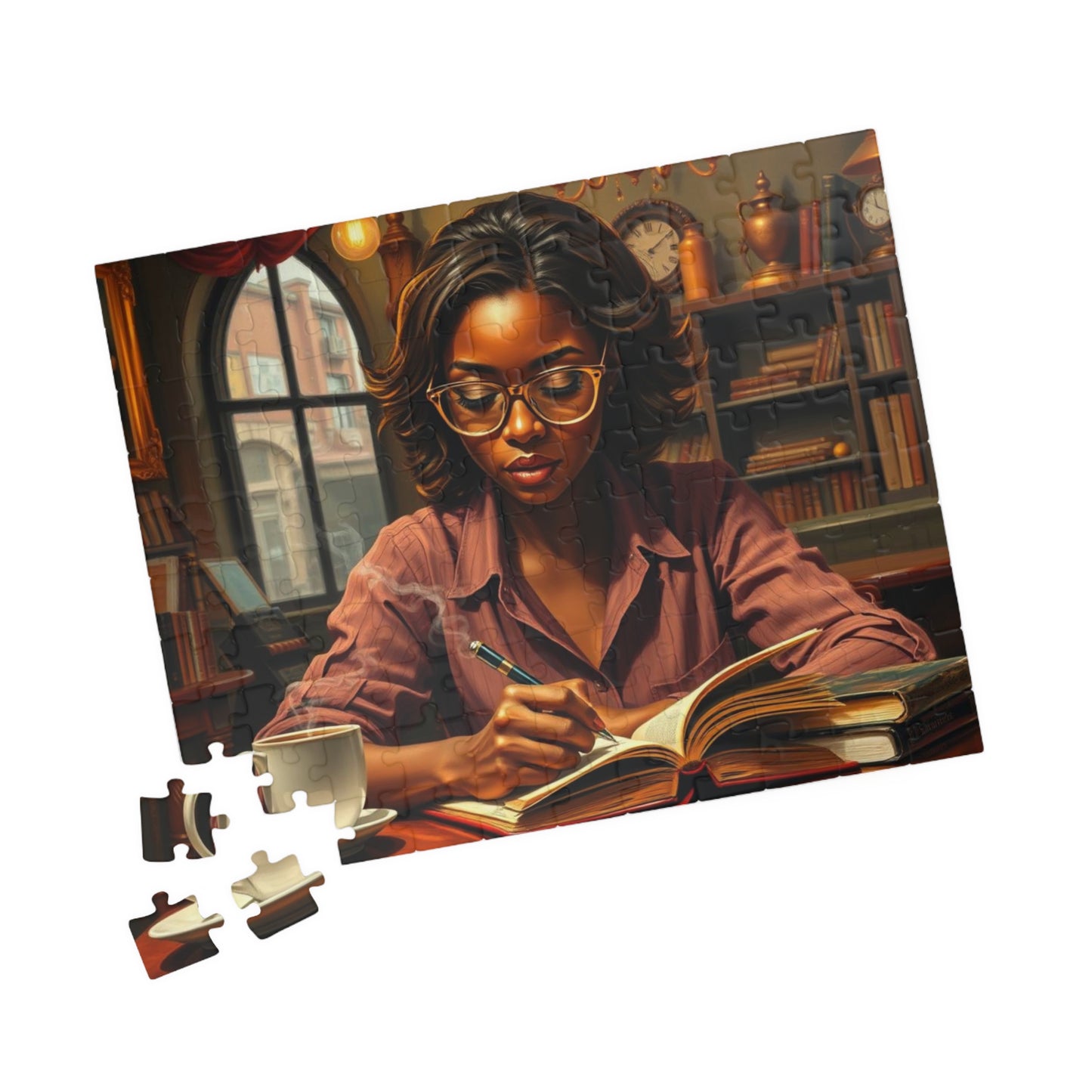 African American Woman Reading Jigsaw Puzzle, Black Art Afrocentric Puzzle Lover Gift for Bookworms, Friends, Family Fun, Mindful Home Entertainment Puzzle The Puzzle Chest