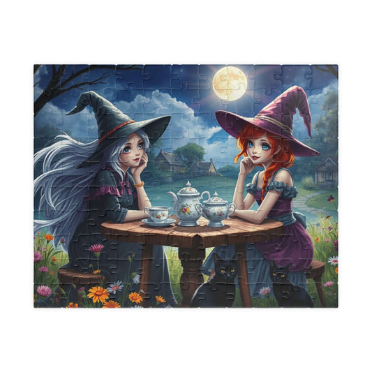 Magical Tea Time Puzzle, Enchanting Puzzle Art, Halloween Witch-Themed Jigsaw Game, Family Night, Fantasy Gift for Puzzle Lover 110 pcs (Horizontal) Puzzle The Puzzle Chest