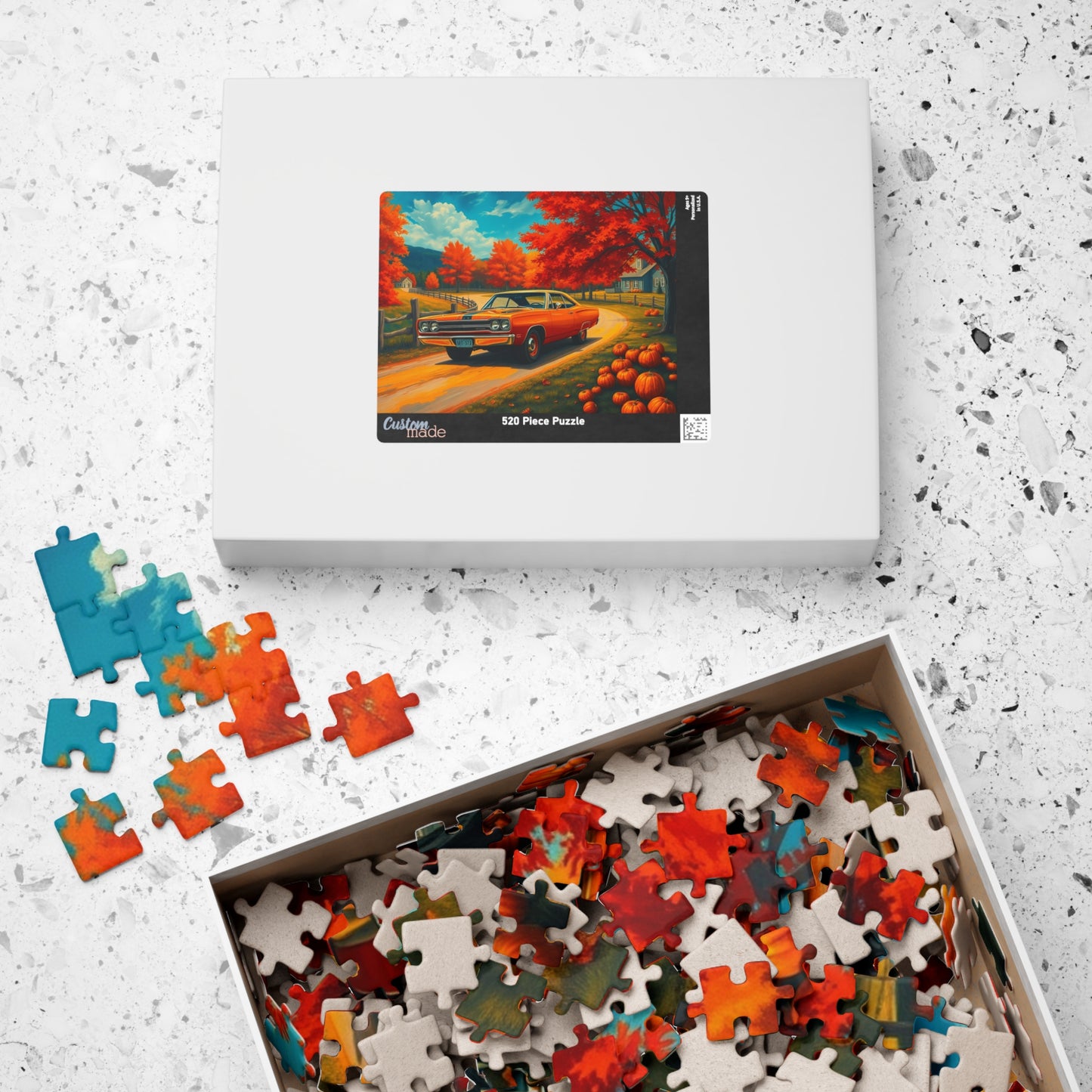 Autumn Vintage Car Puzzle, Orange 1969 Plymouth Road Runner, Retro Auto Jigsaw Game, Relaxing Fall Vibes, Gift for Car Lovers, Solo Fun Puzzle The Puzzle Chest