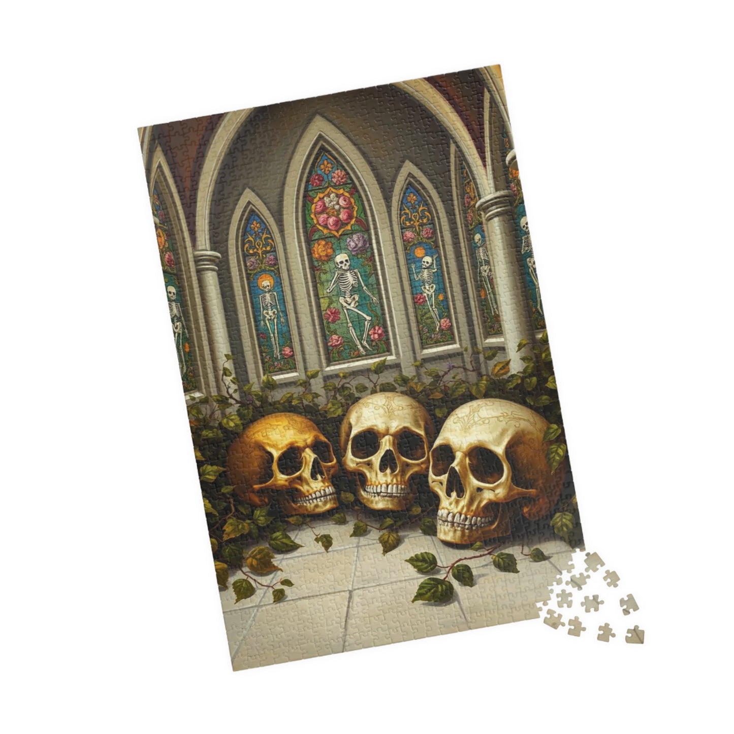 Ornate Ossuary Bloom - Skull Garden Puzzle, Gothic Artwork Jigsaw Game for Gift for Puzzle Lover, Halloween Decor, Stress Relief Activity