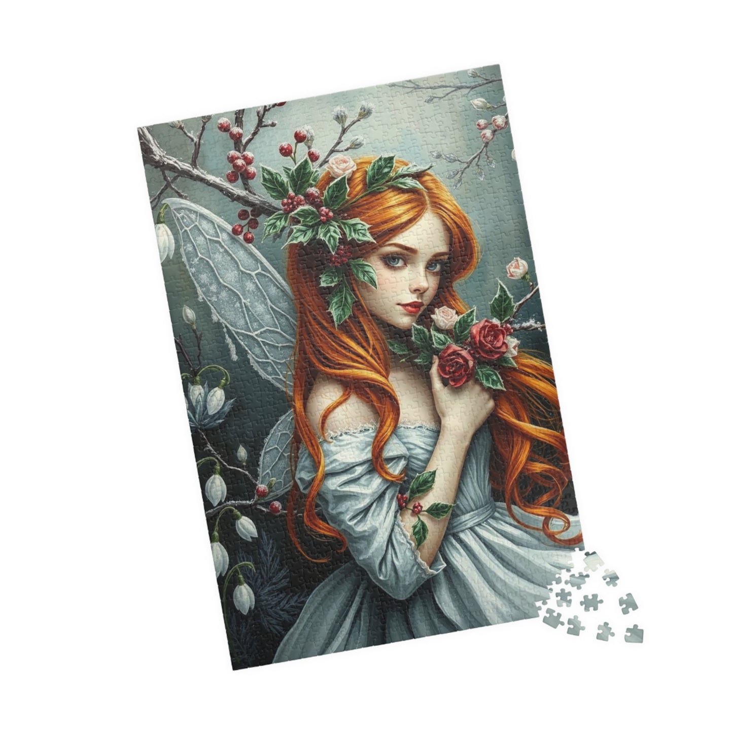 Winter Fairy-Themed Puzzle - Copper Hair, Silvery Gown and Icy Floral Art, 110-1014 Piece Gift for Puzzle Lover, Perfect for Holidays