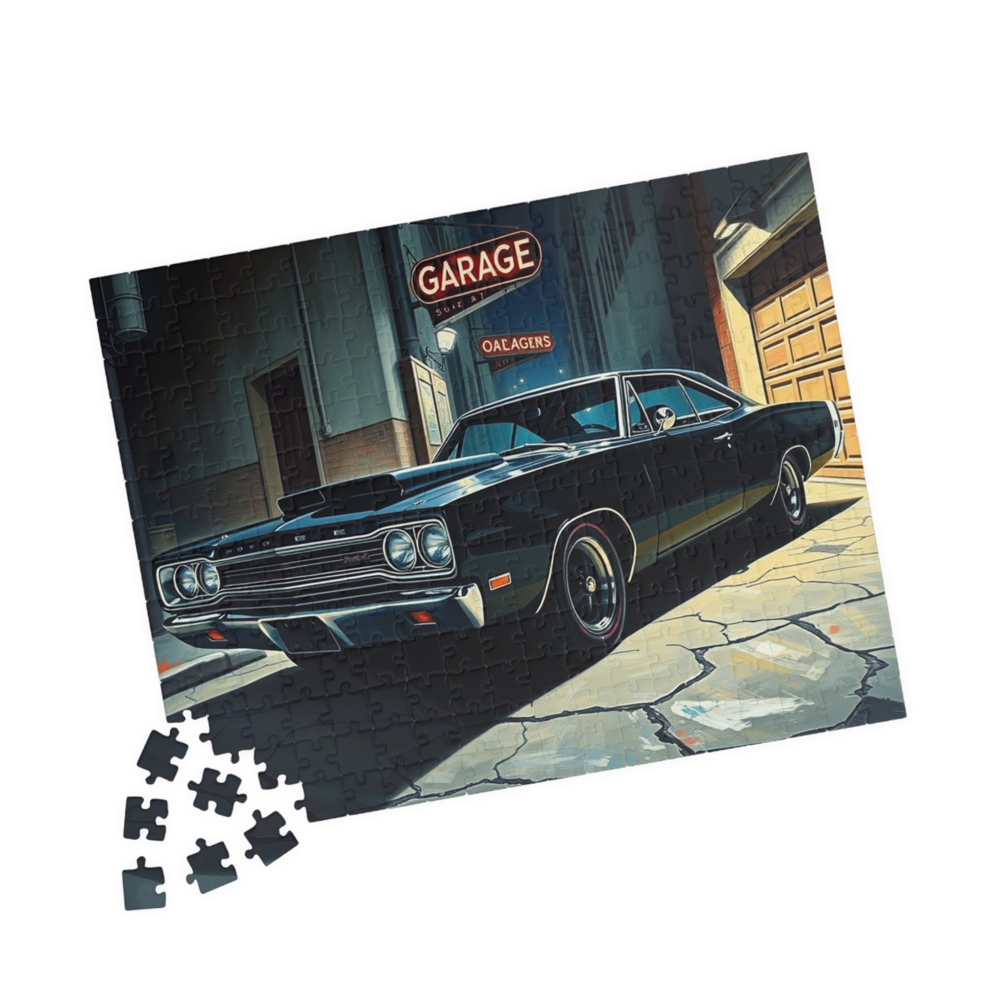 Vintage Muscle Car Jigsaw Puzzle, Classic 1968 Super Bee, Retro Vehicle Dramatic Urban Night Scene Puzzle The Puzzle Chest