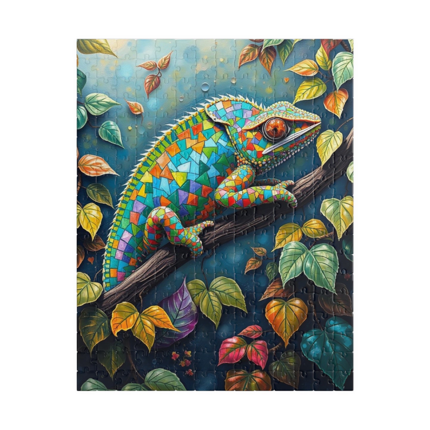 Jigsaw Puzzle, Mosaic Chameleon Camouflaged on Branch, Rich Leaves and Vines, Giftable Game for Adults, Fun Family Activity, Brain Teaser 252 pcs (Vertical) Puzzle The Puzzle Chest