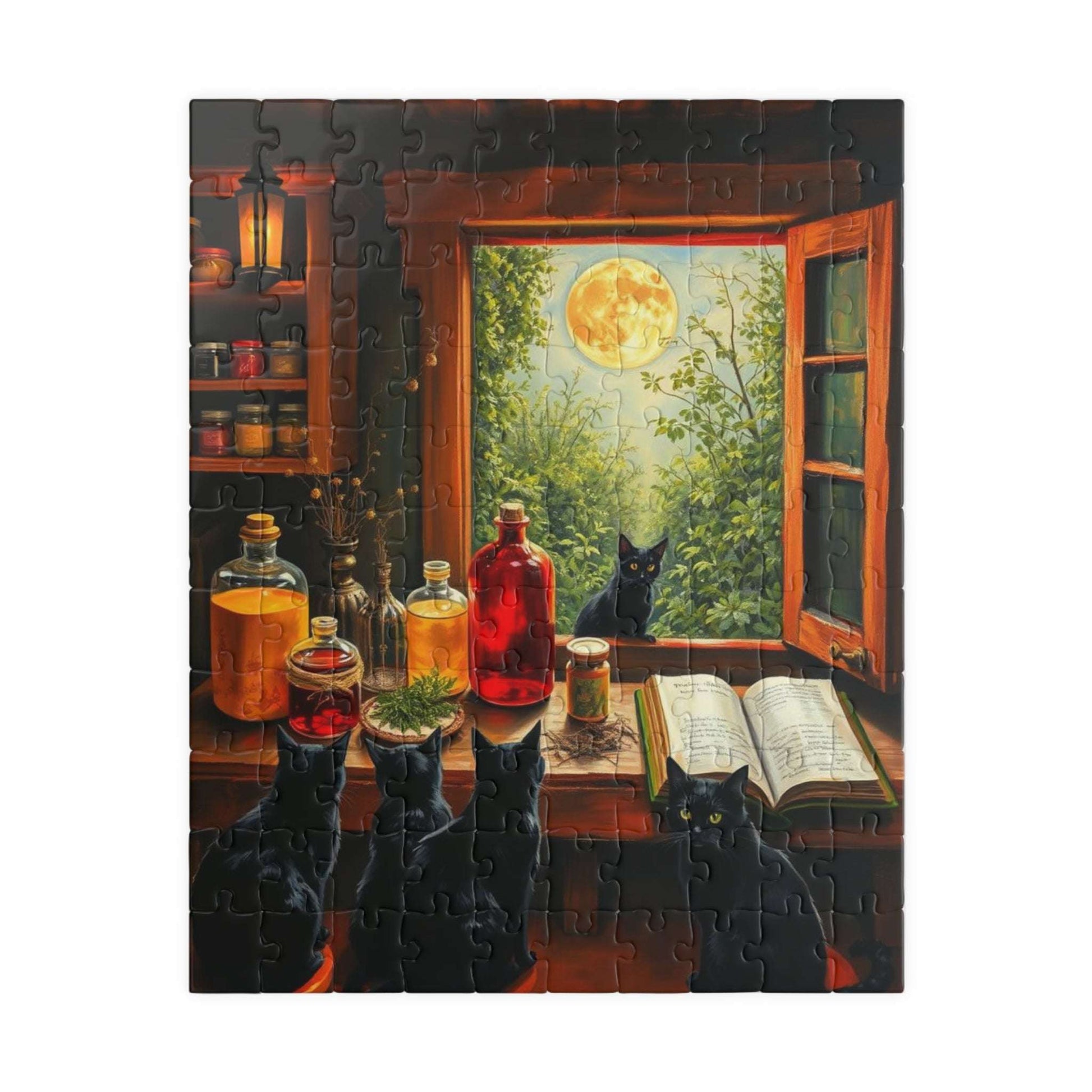 Autumn Alchemists Table Jigsaw Puzzle - Mystical Cat Theme, Ideal Witchy Gift for Cat Lover, Magic Enthusiast, Family Fun, Mindful Activity 110 pcs (Vertical) Puzzle The Puzzle Chest