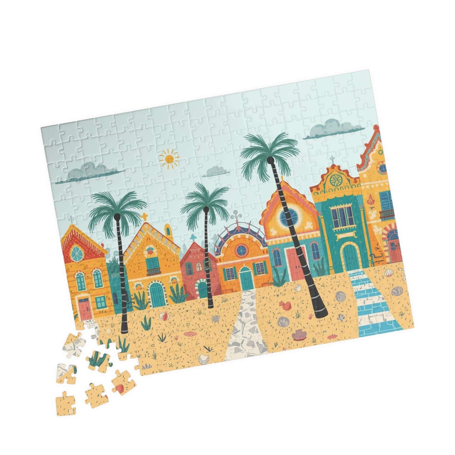 Sunbright Shores Village Jigsaw Puzzle - Beach Town Daytime Scene 252 pcs (Horizontal) Puzzle The Puzzle Chest