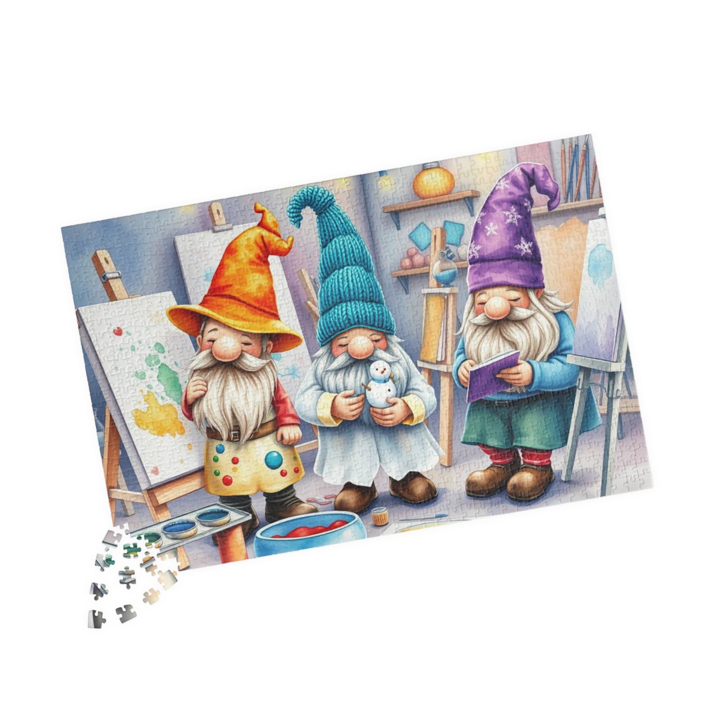 Artist Gnome Puzzle - Fantasy Mythical Jigsaw Puzzle with Palette and Canvas 1014 pcs (Horizontal) Puzzle The Puzzle Chest