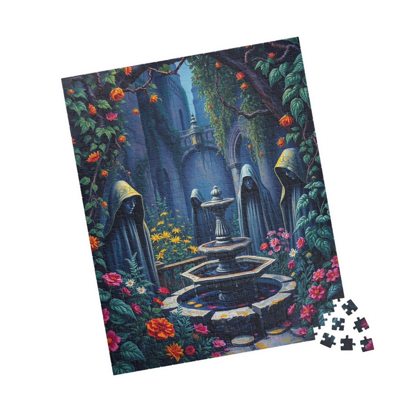 Haunting Gothic Garden Puzzle (110, 252, 520, 1014-piece), Bioluminescent Flowers Stone Statues, Mysterious Tabletop Jigsaw Game, Giftable Puzzle The Puzzle Chest