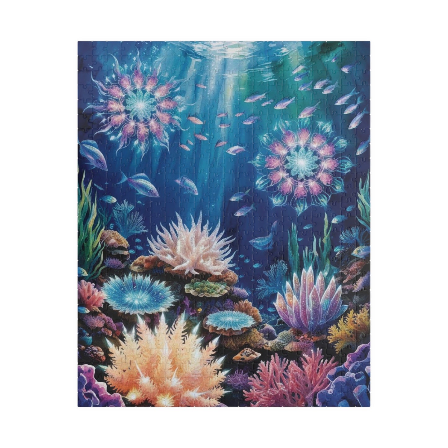 Trippy Ocean Jigsaw Puzzle, Radiant Coral Reef Mandala Puzzle, Bioluminescent Sea Creatures, 110 252 520 1014-Piece Puzzle for Adults, Hobby 520 pcs (Vertical) Puzzle The Puzzle Chest