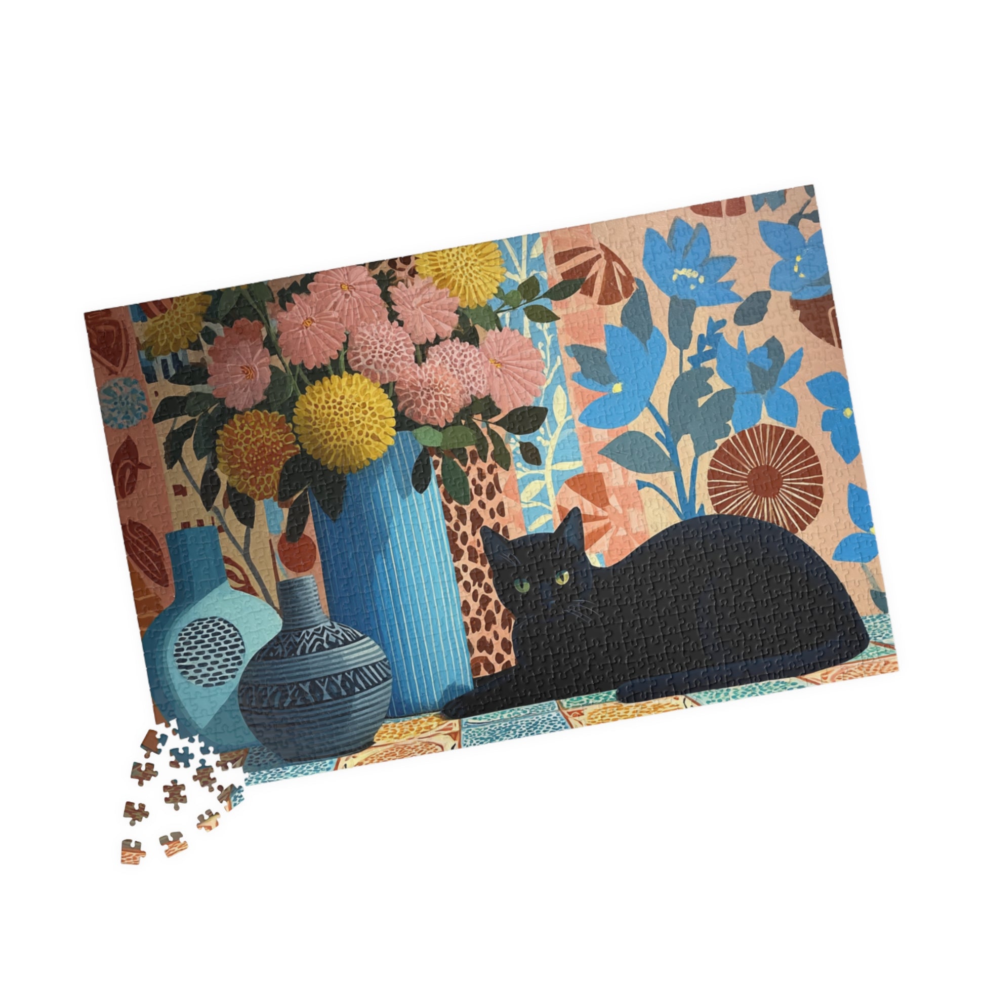 Cat with Blue Vase – Matisse-Inspired Fauvist Kitten Jigsaw Puzzle, Animal Theme Floral Cat Art Puzzle 1014 pcs (Horizontal) Puzzle The Puzzle Chest