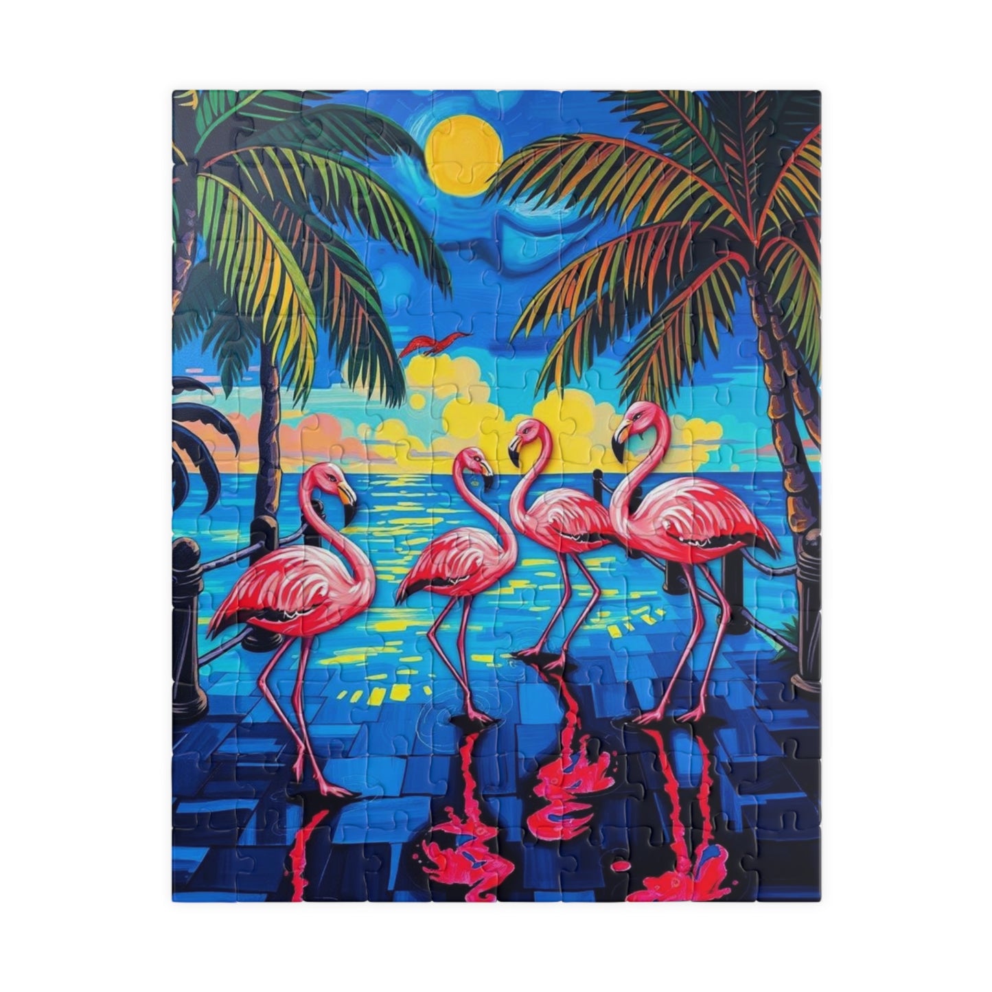 Flamingo Fiesta Jigsaw Puzzle, Tropical Summer Puzzle with Dancing Flamingos, 110-1014 Pieces Beach Scene, Family Game Gift for Puzzle Lover 110 pcs (Vertical) Puzzle The Puzzle Chest