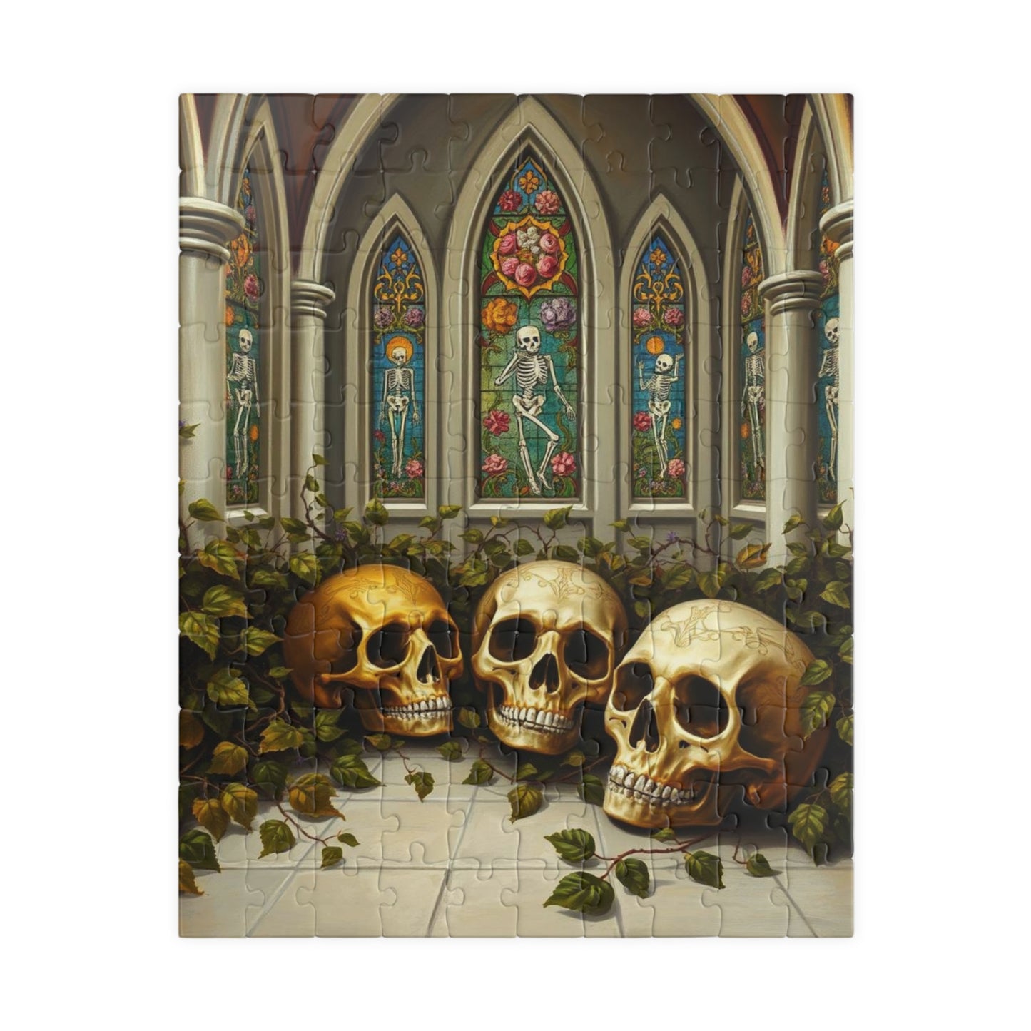Ornate Ossuary Bloom - Skull Garden Puzzle, Gothic Artwork Jigsaw Game for Gift for Puzzle Lover, Halloween Decor, Stress Relief Activity