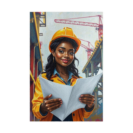 Construction Themed Puzzle - Black Woman Worker, Inspirational Black Art Jigsaw, African American Women's Empowerment Gift for Puzzle Lovers 1014 pcs (Vertical) Puzzle The Puzzle Chest