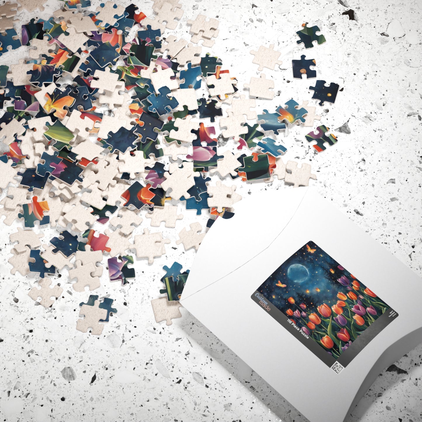 Moonlit Tulip Garden Puzzle, Glowing Tulips and Fireflies Tranquil Night Fantasy Adult Jigsaw Game, Nature-Inspired Gift for Puzzle Fanatic Puzzle The Puzzle Chest
