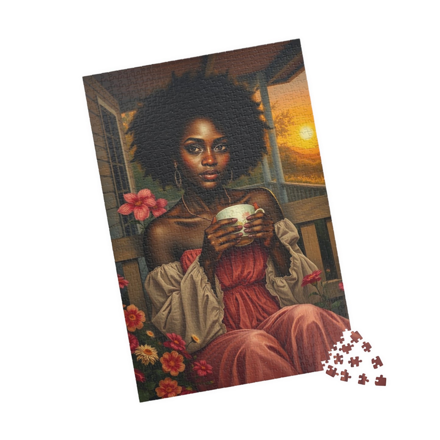 Tranquil Moment Black Art Jigsaw Puzzle, Afrocentric Artwork, Beautiful Black Woman with Coffee, African American Gift Puzzle Lover Hobbyist Puzzle The Puzzle Chest