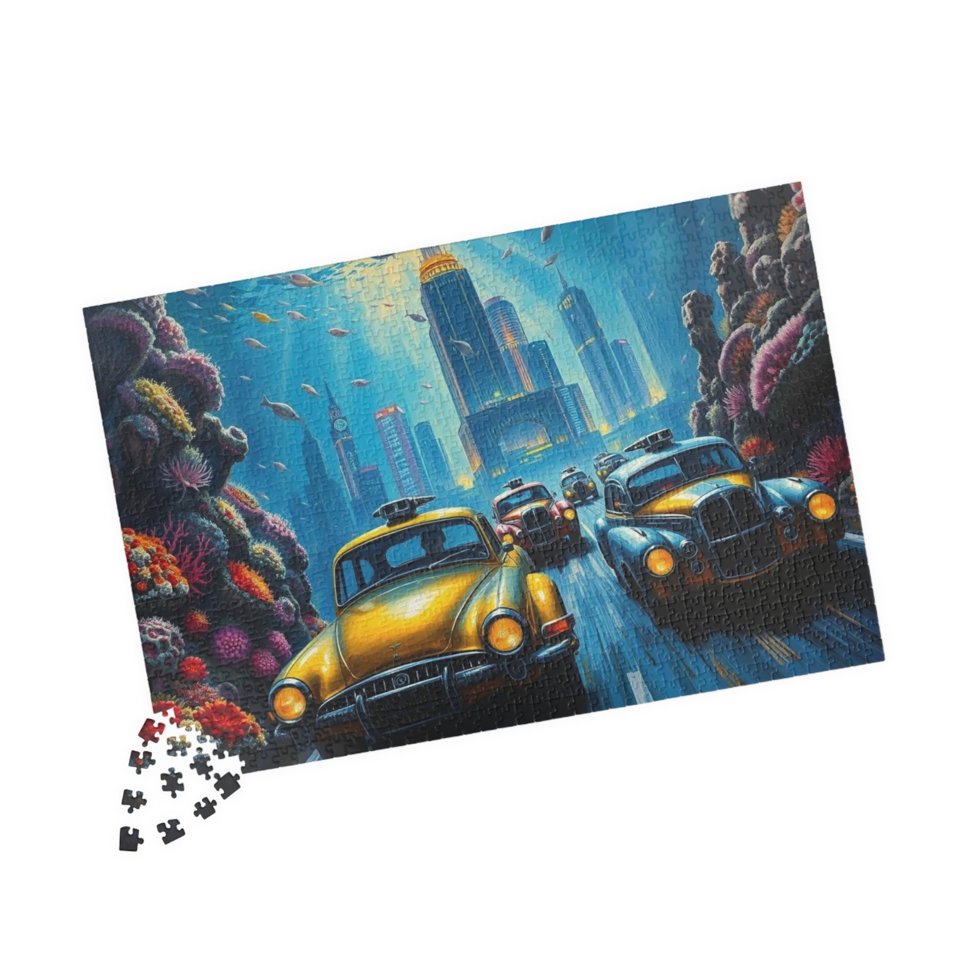 Vintage Car Puzzle - Underwater Cityscape Jigsaw Game, Urban Art Puzzle The Puzzle Chest