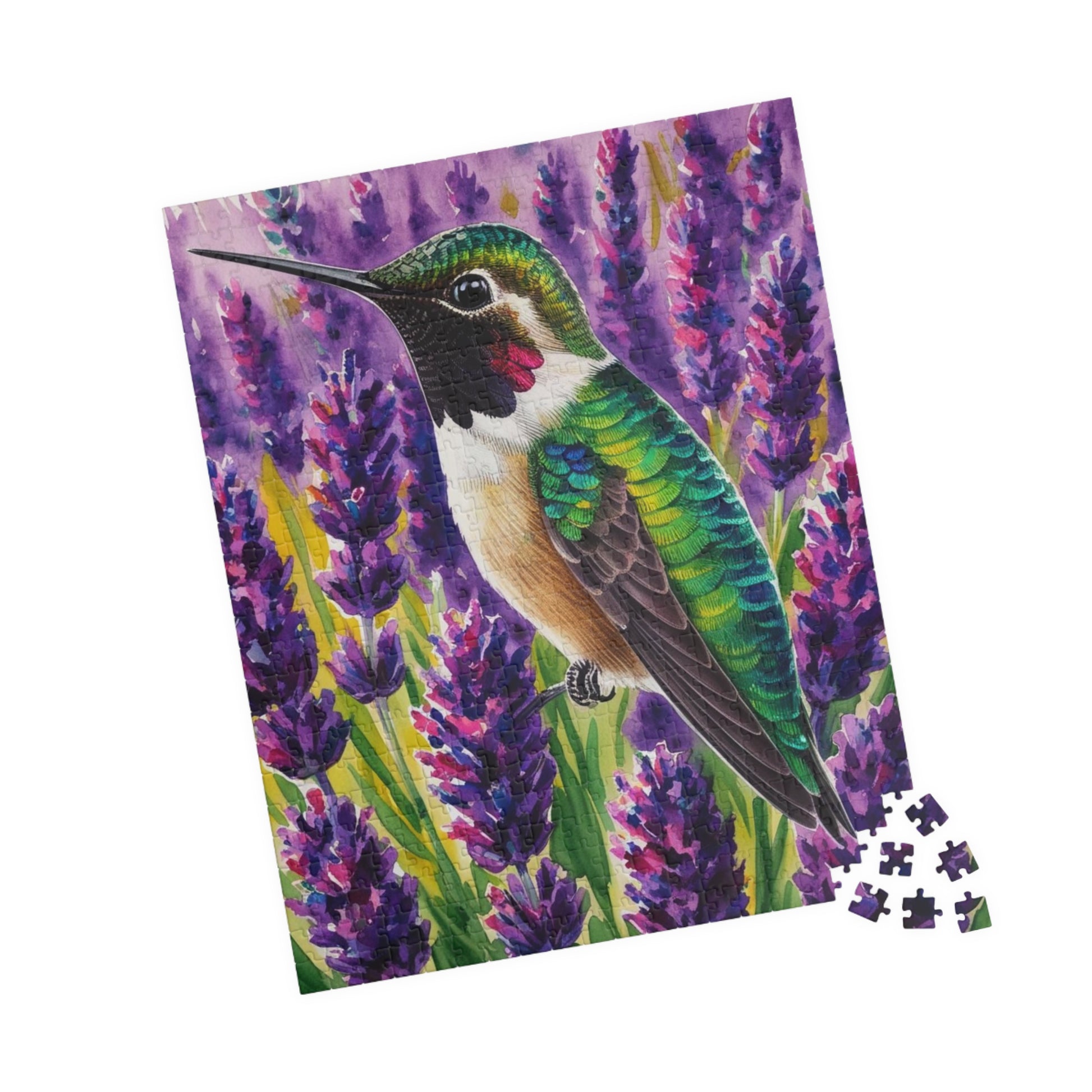 Bird and Flower Puzzle, Hummingbird Feathers and Lavender Field Jigsaw Game, Mind Challenge, Relaxation Activity for Animal Lover, Hobbyist Puzzle The Puzzle Chest