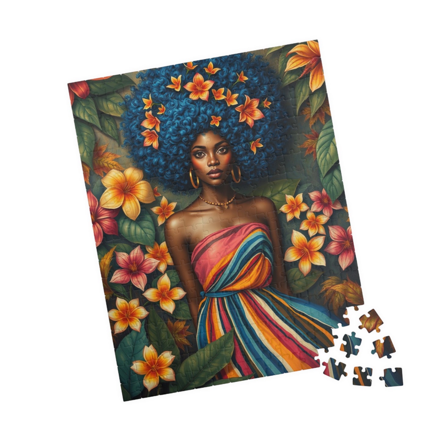 Vibrant Floral Black Art Puzzle, African American Woman Jigsaw Game, Afrocentric Gift for Puzzle Lover, Mindfulness Activity, Brain Teaser Puzzle The Puzzle Chest