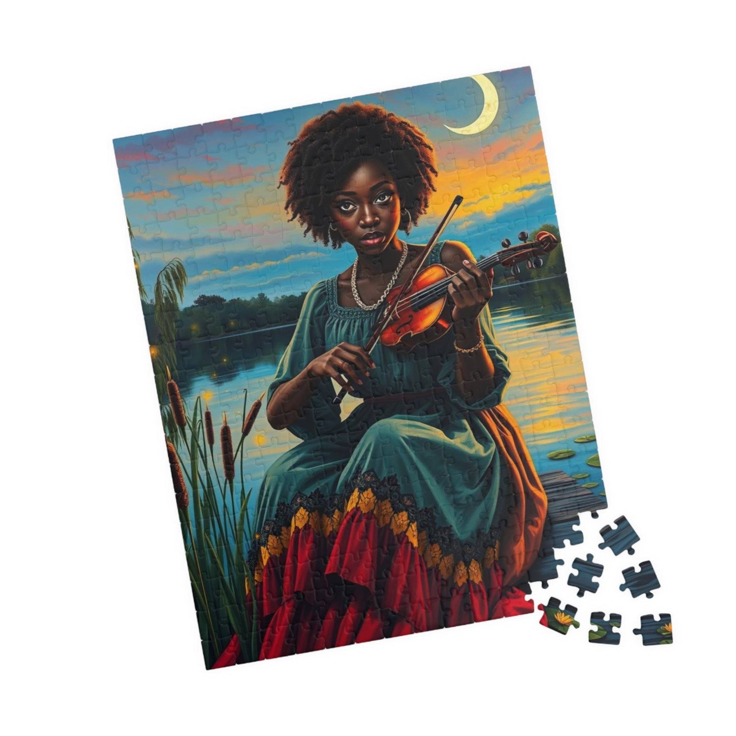 The Fiddler Jigsaw Puzzle - Twilight Serenade African American Woman Playing Fiddle, Afrocentric Art, Black Musician 252 pcs (Vertical) Puzzle The Puzzle Chest