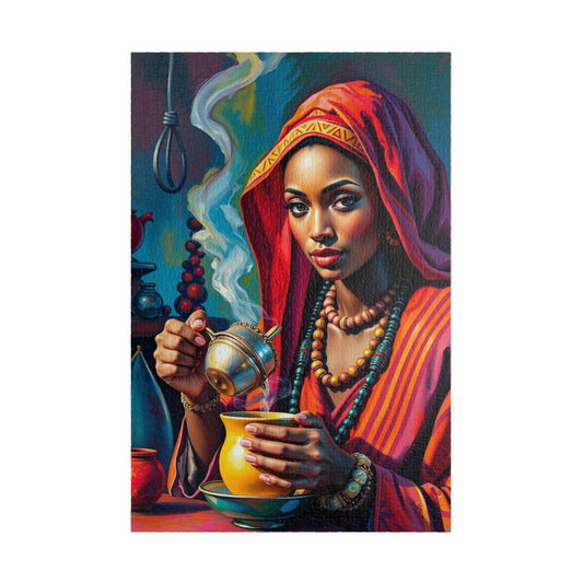 Cultural Puzzle Ethiopian Woman Performing Coffee Ceremony, Traditional Mystical Art, Family Friendly Jigsaw Game, Puzzle Enthusiast Gift 1014 pcs (Vertical) Puzzle The Puzzle Chest