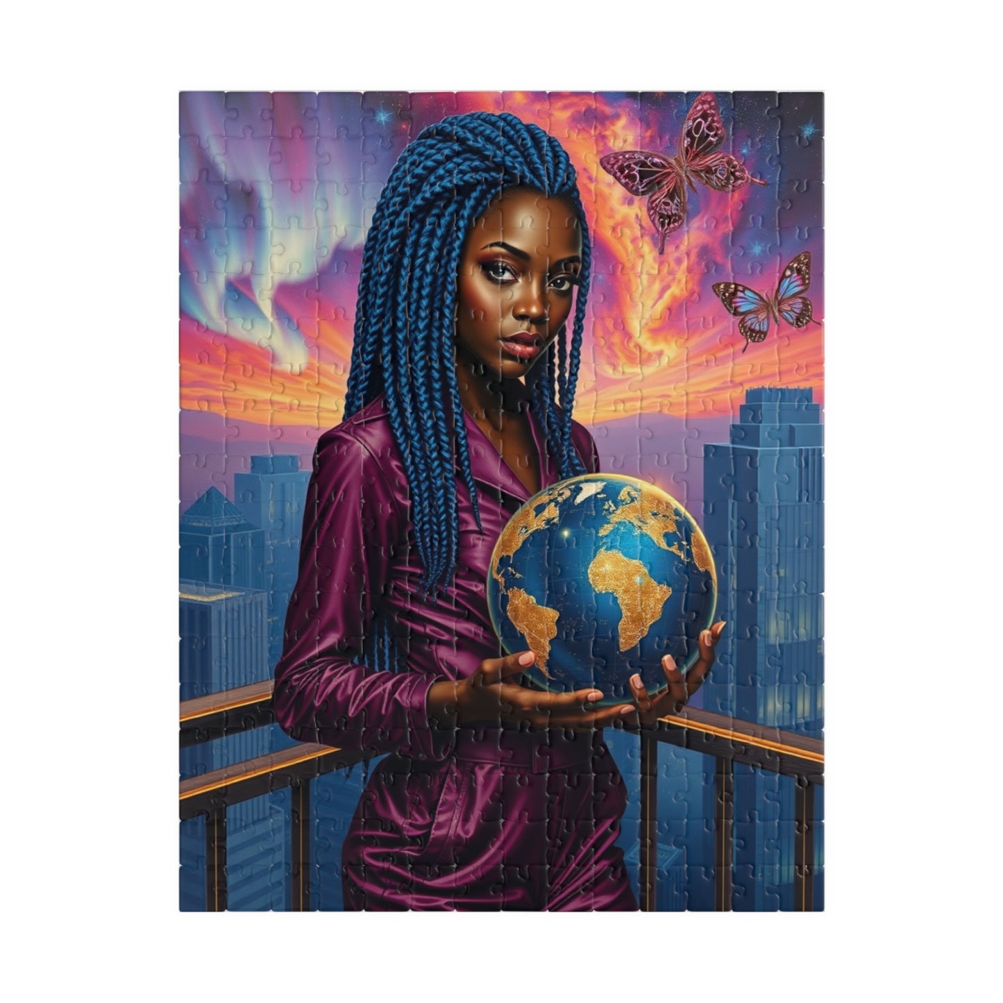 Futuristic Afrocentric Jigsaw Puzzle, Black Woman Holding Globe, Unique Motivational Puzzle Lover Gift, Family Activity, Mindfulness Fun 252 pcs (Vertical) Puzzle The Puzzle Chest