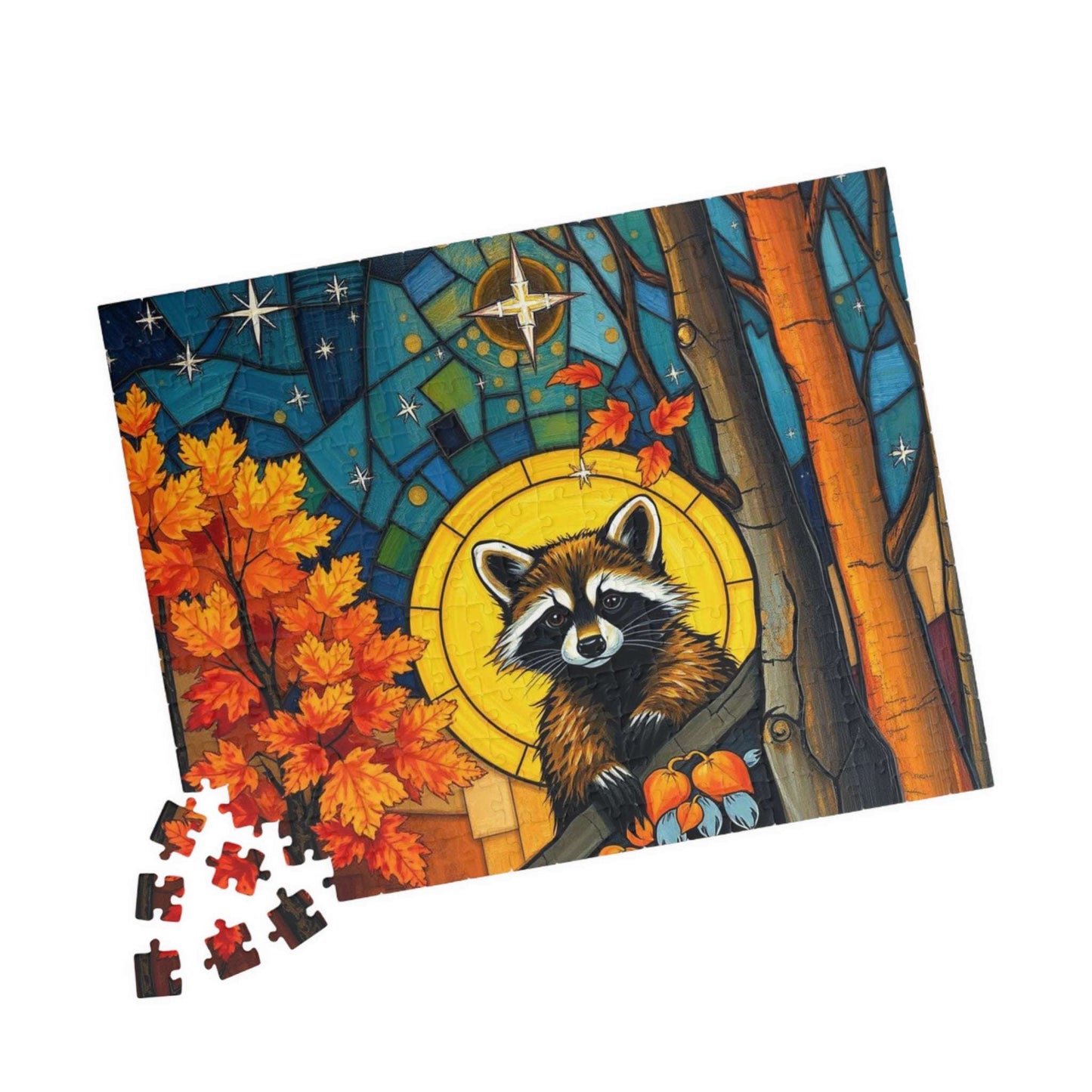 Autumn Woodland Raccoon Puzzle - 110, 252, 520, 1014-piece, Perfect for Family Fun, Cozy Nights In, Gifts, Home Decor, Fall Celebrations
