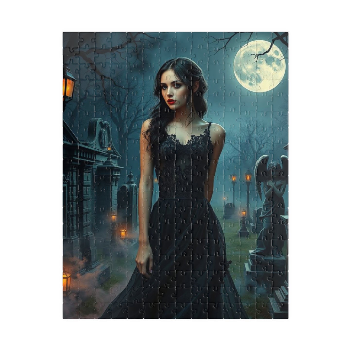 Gothic Moonlit Puzzle, Dark Fantasy Art, Spooky Decor, Halloween Gift for Puzzle Loving Friends, Family Activity, Unique Home Entertainment 252 pcs (Vertical) Puzzle The Puzzle Chest