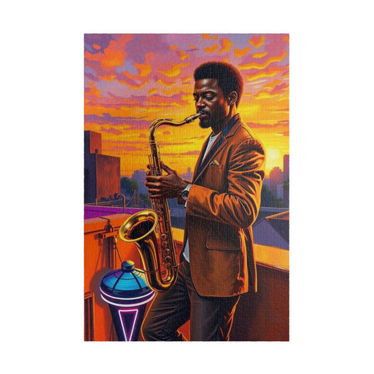 Jazz Evening Puzzle - Black Man Portrait, Black Art, Afro American Musician, Gift for Music Lovers, Family Entertainment, Creative Activity 1014 pcs (Vertical) Puzzle The Puzzle Chest