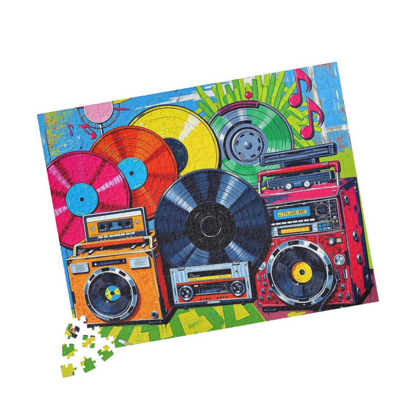 Retro Music Puzzle - Nostalgic Vinyls and Boomboxes Pop Art Jigsaw Game - Fun Family Activity, Gift for Music Lovers, Game Night Puzzle The Puzzle Chest
