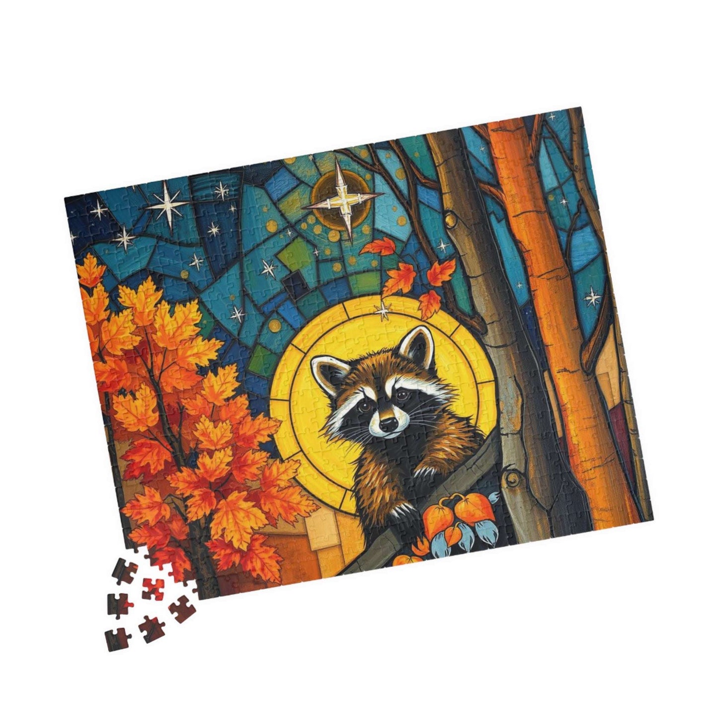 Autumn Woodland Raccoon Puzzle - 110, 252, 520, 1014-piece, Perfect for Family Fun, Cozy Nights In, Gifts, Home Decor, Fall Celebrations