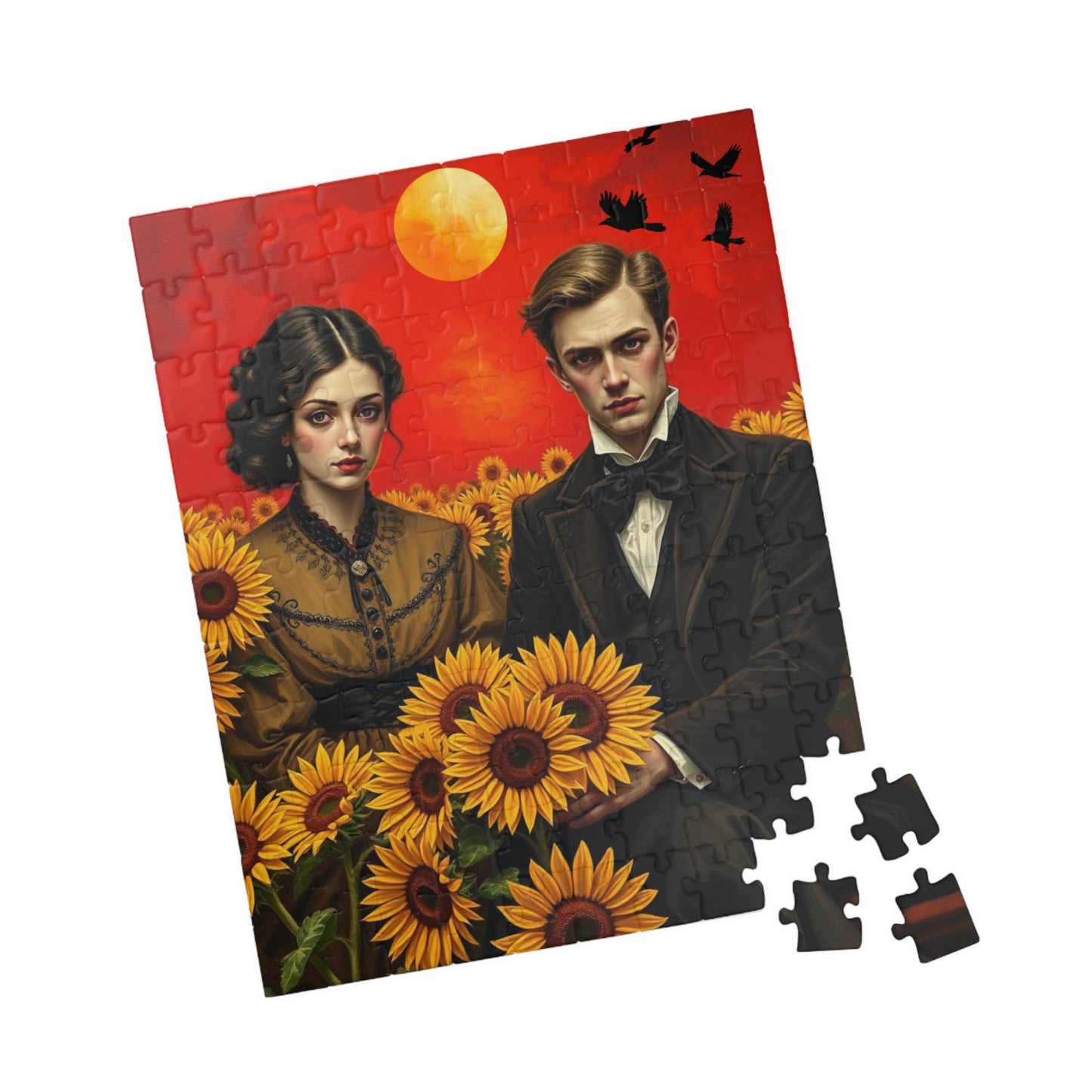 Vintage Sunflower Puzzle - Gothic Couple, Dark Fantasy Art Jigsaw Game, Creative Gift Idea for Friends, Family or Solo Fun, Brain Teaser Puzzle The Puzzle Chest