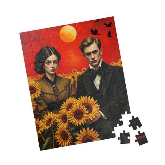 Vintage Sunflower Puzzle - Gothic Couple, Dark Fantasy Art Jigsaw Game, Creative Gift Idea for Friends, Family or Solo Fun, Brain Teaser Puzzle The Puzzle Chest