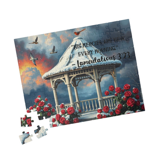 Morning Mercies Christian Jigsaw Puzzle - Inspirational Bible Quote for Faith and Encouragement, Lamentations 3:23, Religious Gift 110 pcs (Horizontal) Puzzle The Puzzle Chest