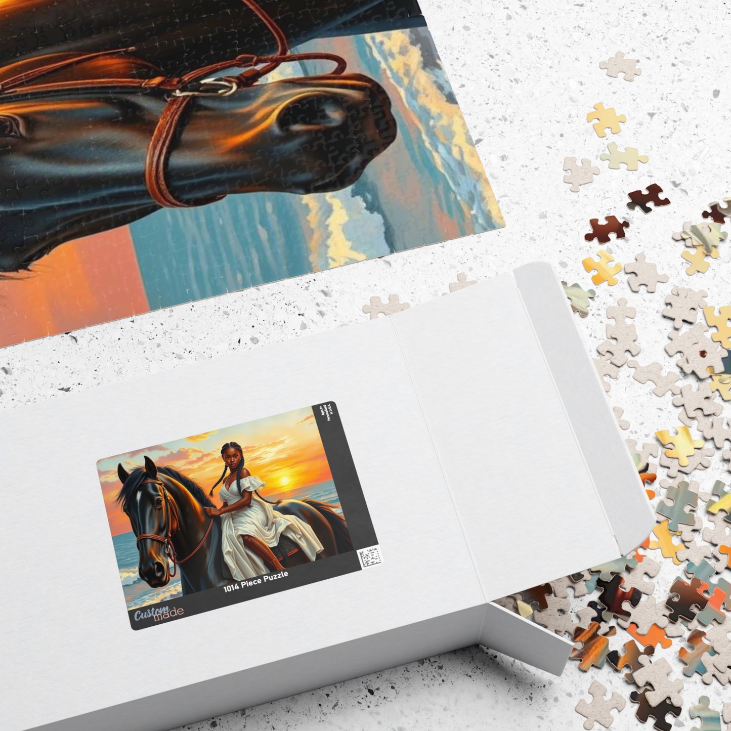 Sunset Horse Jigsaw Puzzle - Black Woman African American Art, Equestrian Gift for Animal Lover Friend, Family Activity, Home Entertainment Puzzle The Puzzle Chest