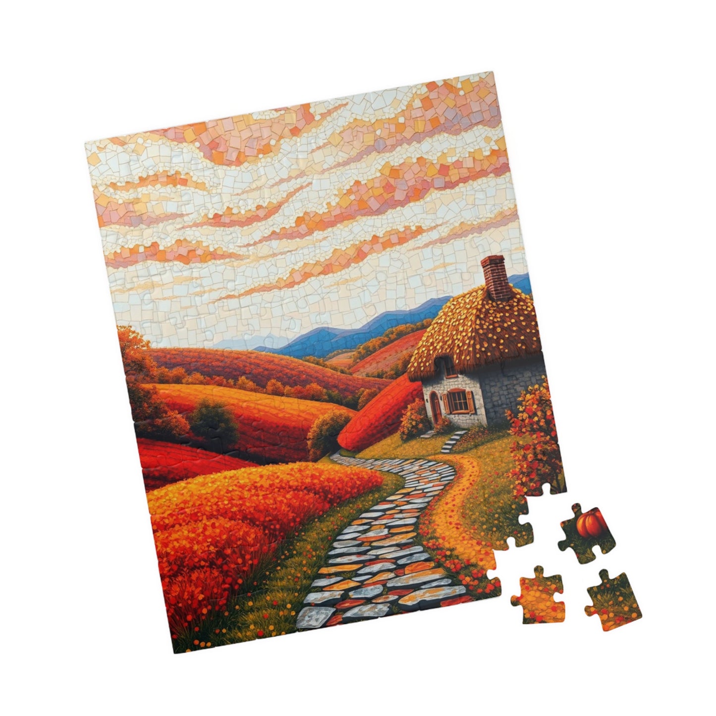 Autumn Landscape Mosaic Puzzle, Cozy Fall Home Decor, Gift for Puzzle Lovers and Art Enthusiast, Family Activity, 1014- Piece Jigsaw Puzzle The Puzzle Chest