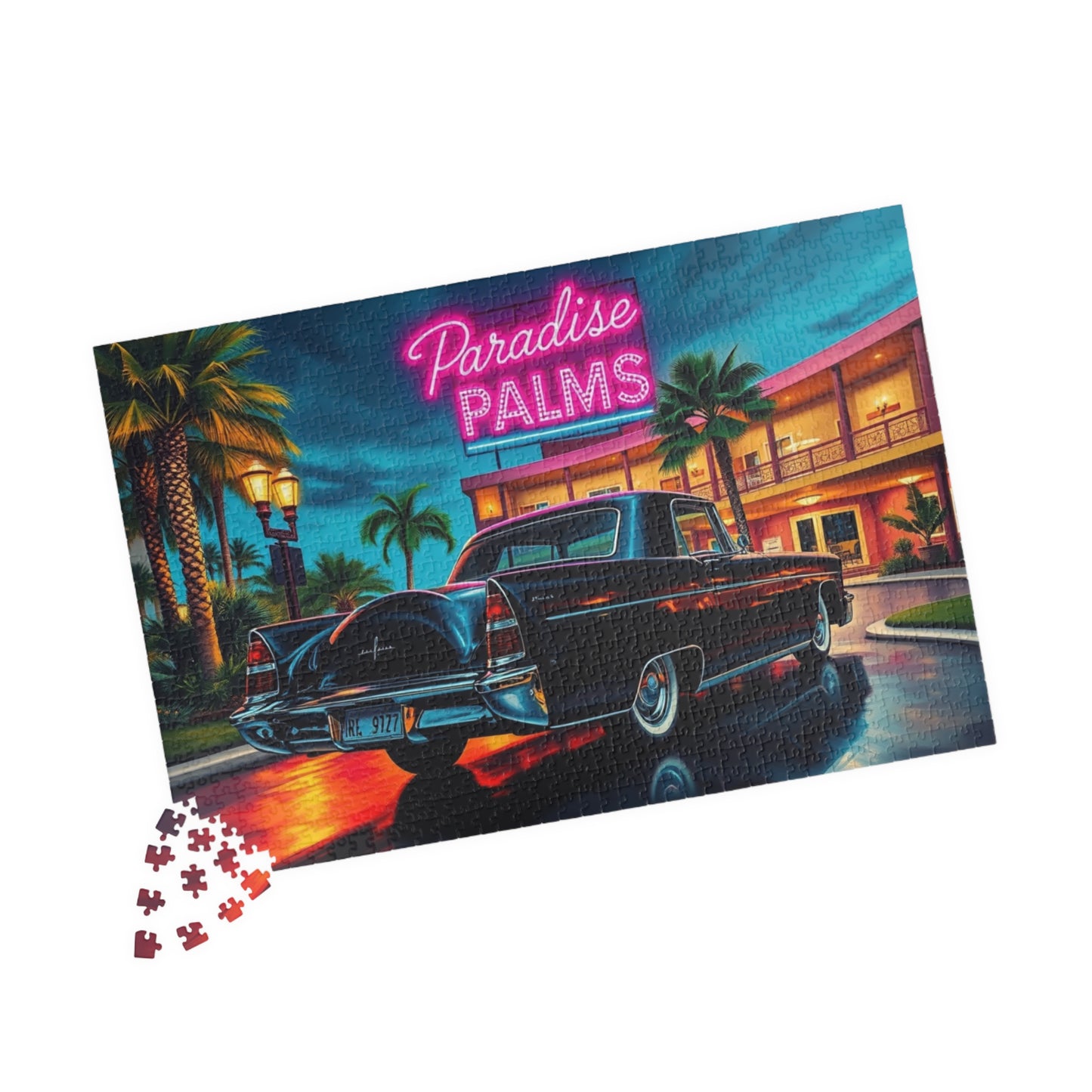 Vintage Car Jigsaw Puzzle - 1956 Continental, Retro Hotel Scene with Classic Vehicle Puzzle The Puzzle Chest