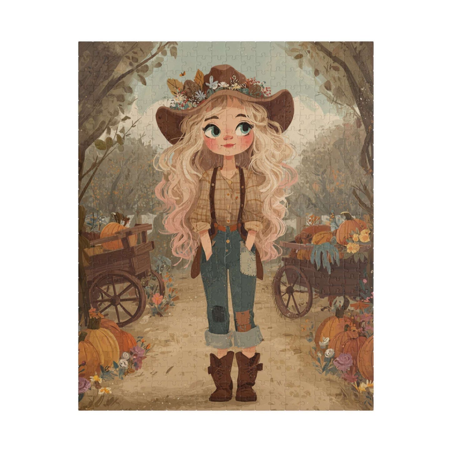 2010s Autumn Cowgirl Jigsaw Puzzle - Hipster Orchard, Fall Theme Game for Family Game Night, Puzzle Lover Gift for Halloween & Thanksgiving Puzzle The Puzzle Chest