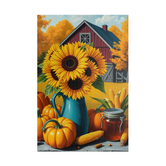 Golden Harvest Glow Sunflower Jigsaw Puzzle, Country Farm Scene for Adults and Families, Autumn Activity, Gift for Puzzle Lovers 1014 pcs (Vertical) Puzzle The Puzzle Chest