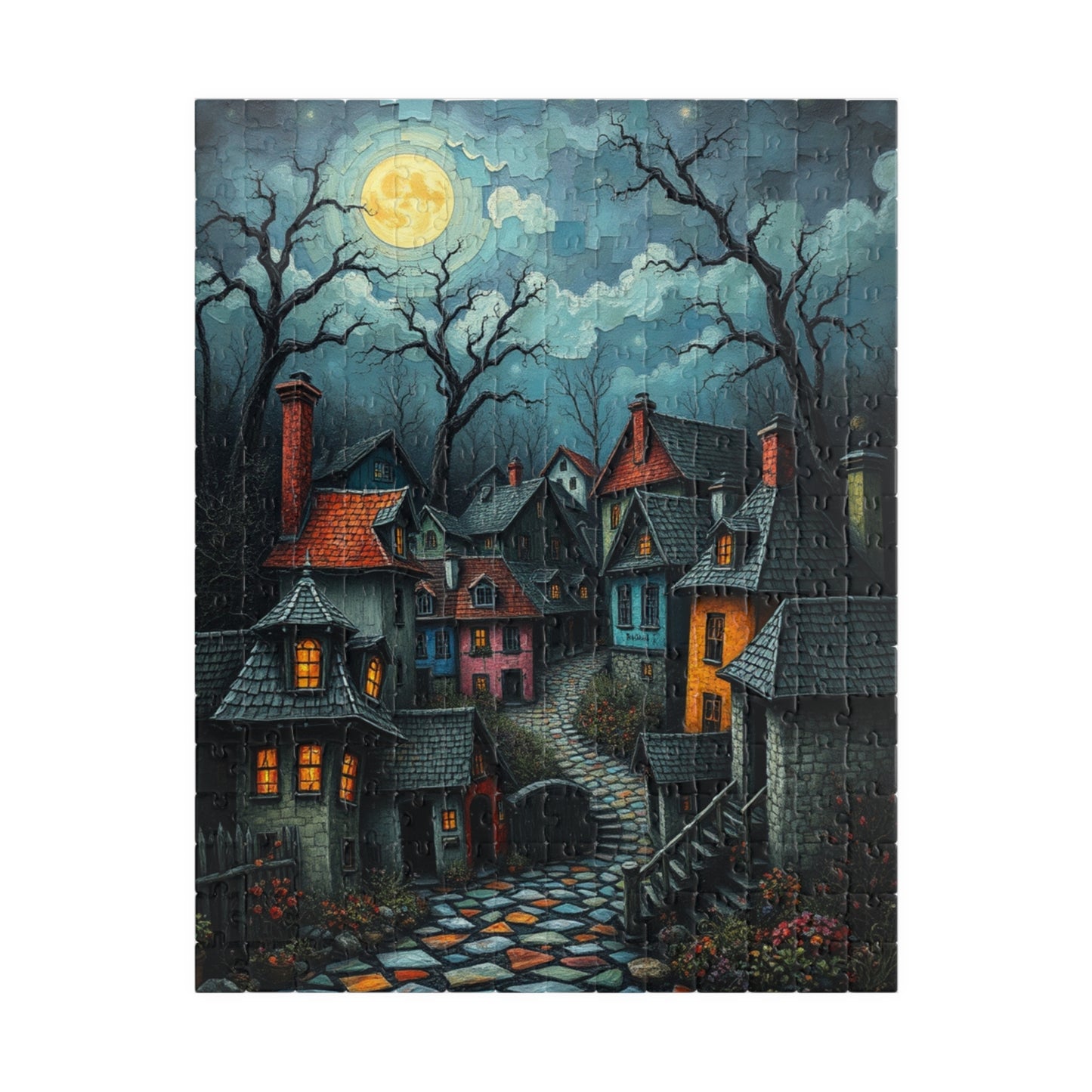 Mystical Night Village Puzzle: Enchanting Town Jigsaw Game, Perfect for Cozy Evenings, Family Fun, Halloween Decor, Gift Ideas 252 pcs (Vertical) The Puzzle Chest