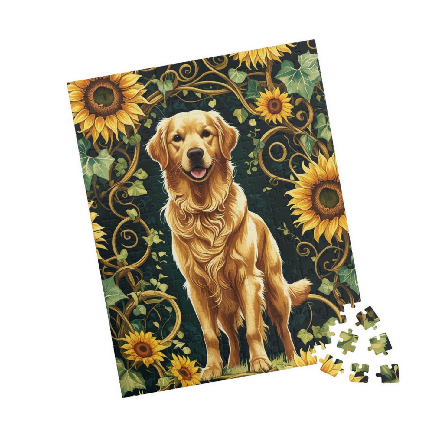 Vintage Golden Retriever Jigsaw Puzzle, Floral Sunflower Dog Themed Game for Family Fun Leisure Activity, Pet Owner Best Unique Gift, Hobby Puzzle The Puzzle Chest
