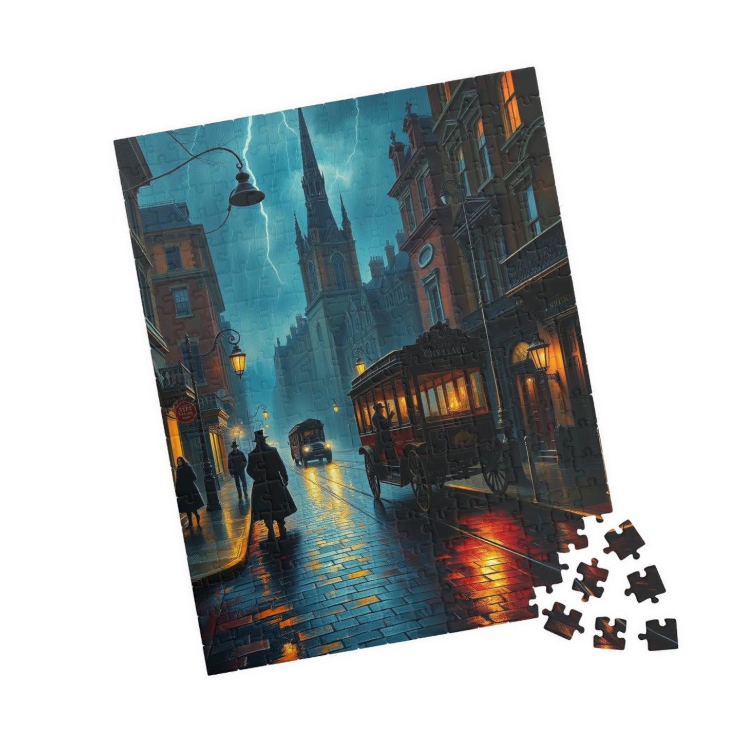 Gothic Victorian Street Jigsaw Puzzle (110-1014 Piece), Haunted Street with Gas Lamps, Rain, and Cloaked Shadows, Gift for Fans of Dark Art Puzzle The Puzzle Chest