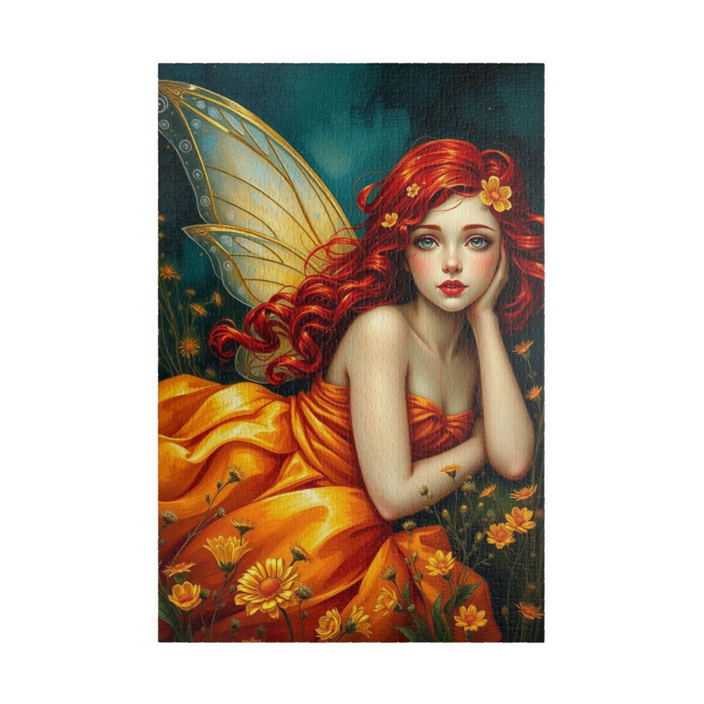 Fairy Dreamscape Jigsaw Puzzle - Red Haired Fairy in Night Wildflower Field 110-1014 Piece Mindful Gift for Family, Friend, Hospital Patient